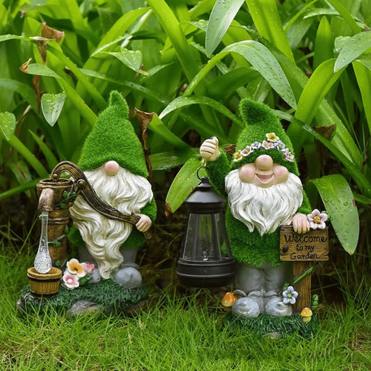 Enchanting Solar-Powered Gnome Set – Lantern & Pump Design