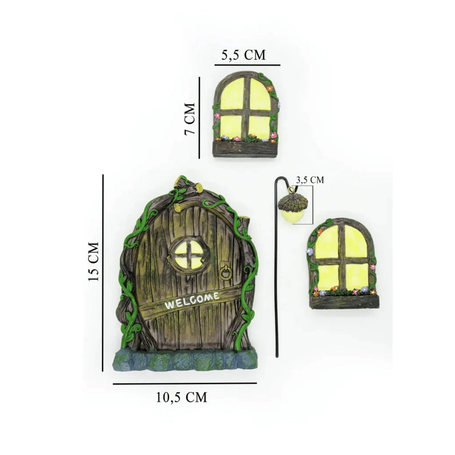 Enchanted Fairy Garden Door Set with Windows and Lamp