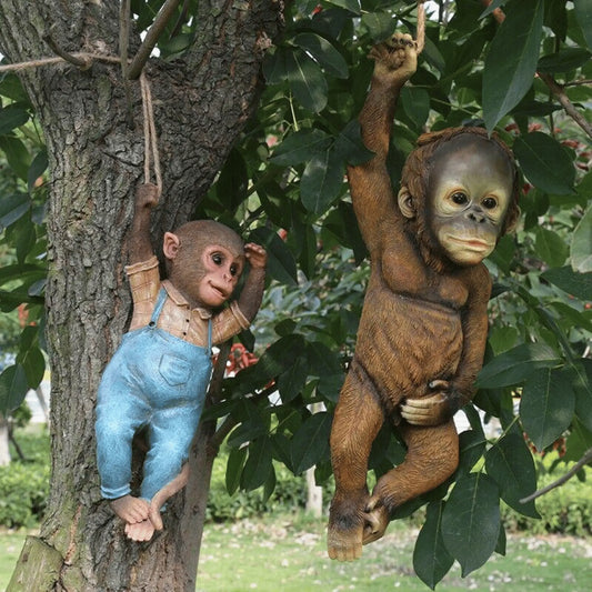 Hanging Monkey Duo Statues - Whimsical Garden Decor