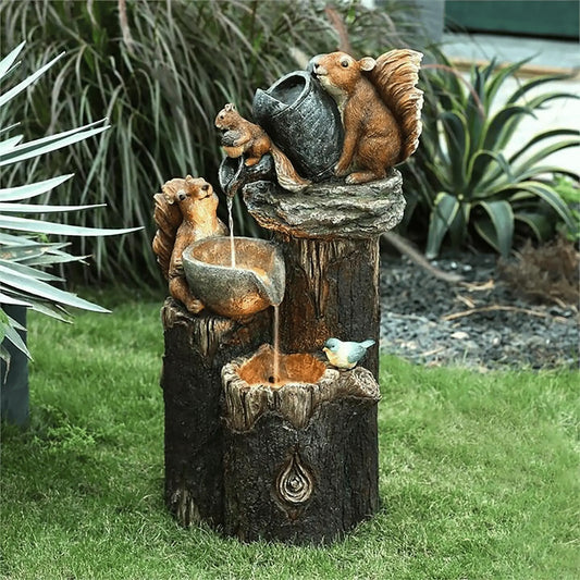 Woodland Squirrel Fountain - Charming Garden Water Feature