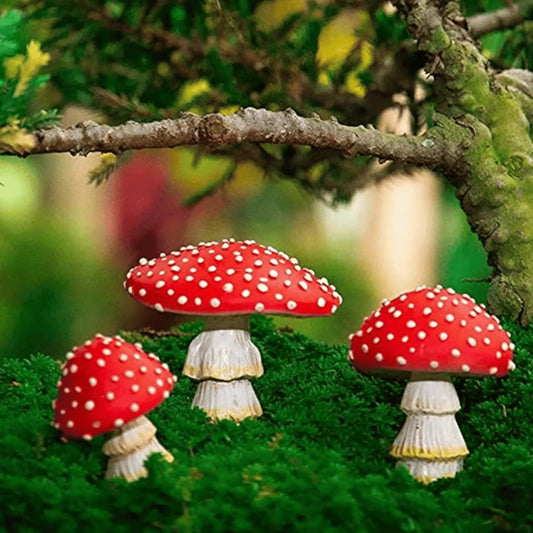 Miniature Red Mushroom Set - Enchanting Garden Ornaments