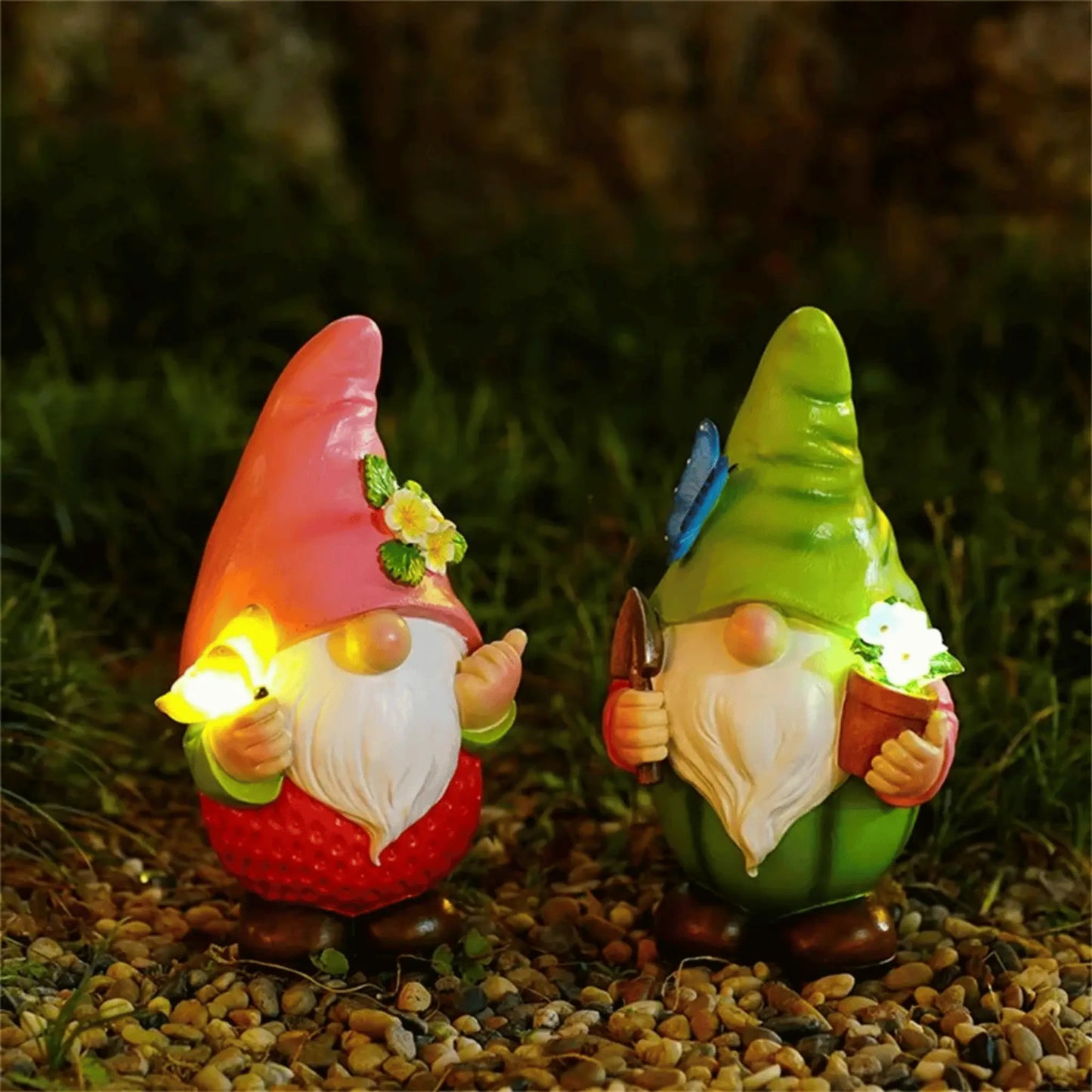 Garden Gnome Duo with LED Glow - Decorative Figurines